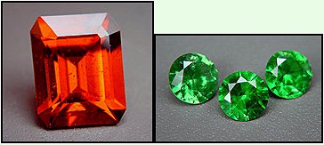 Hhessonite and demantoid garnets