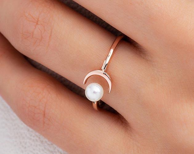   14K Rose Gold Freshwater Pearl Crescent Ring