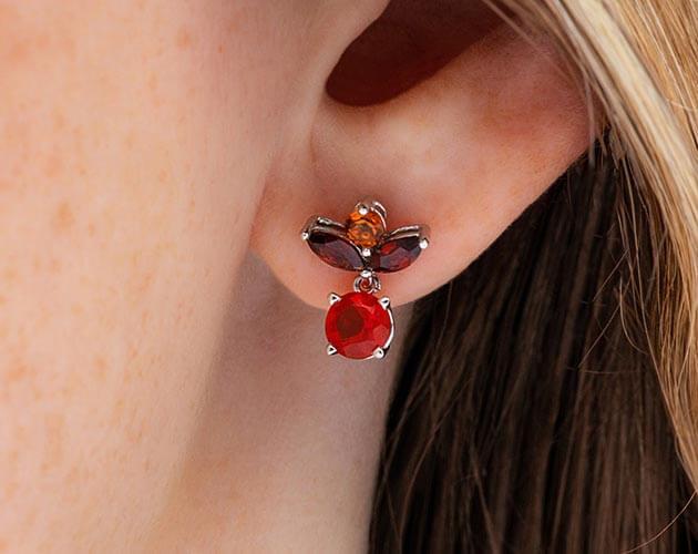 14K White Gold Petite Fire Opal, Citrine and Garnet Drop Earrings
