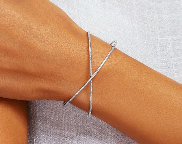 14K White Gold Criss Cross Diamond Cuff Bracelet
