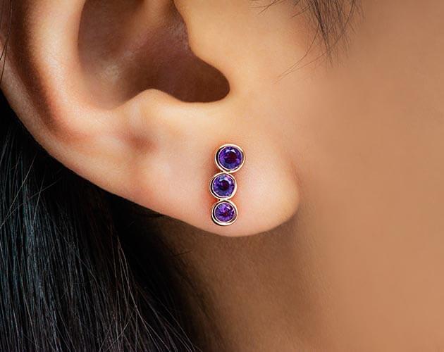 14K Rose Gold Bypass Duo Amethyst and Diamond Ring by Brevani