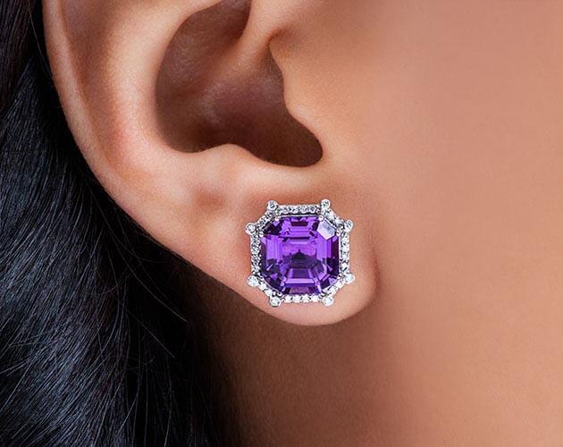 18K Yellow Gold Octogan Amethyst and Diamond Ring