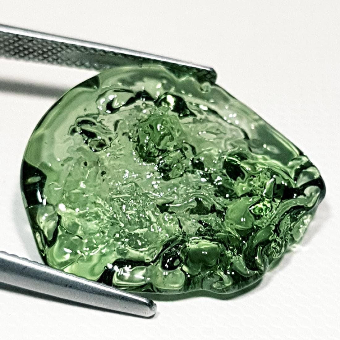 Lab-Created Green Artisanal Glass Carved