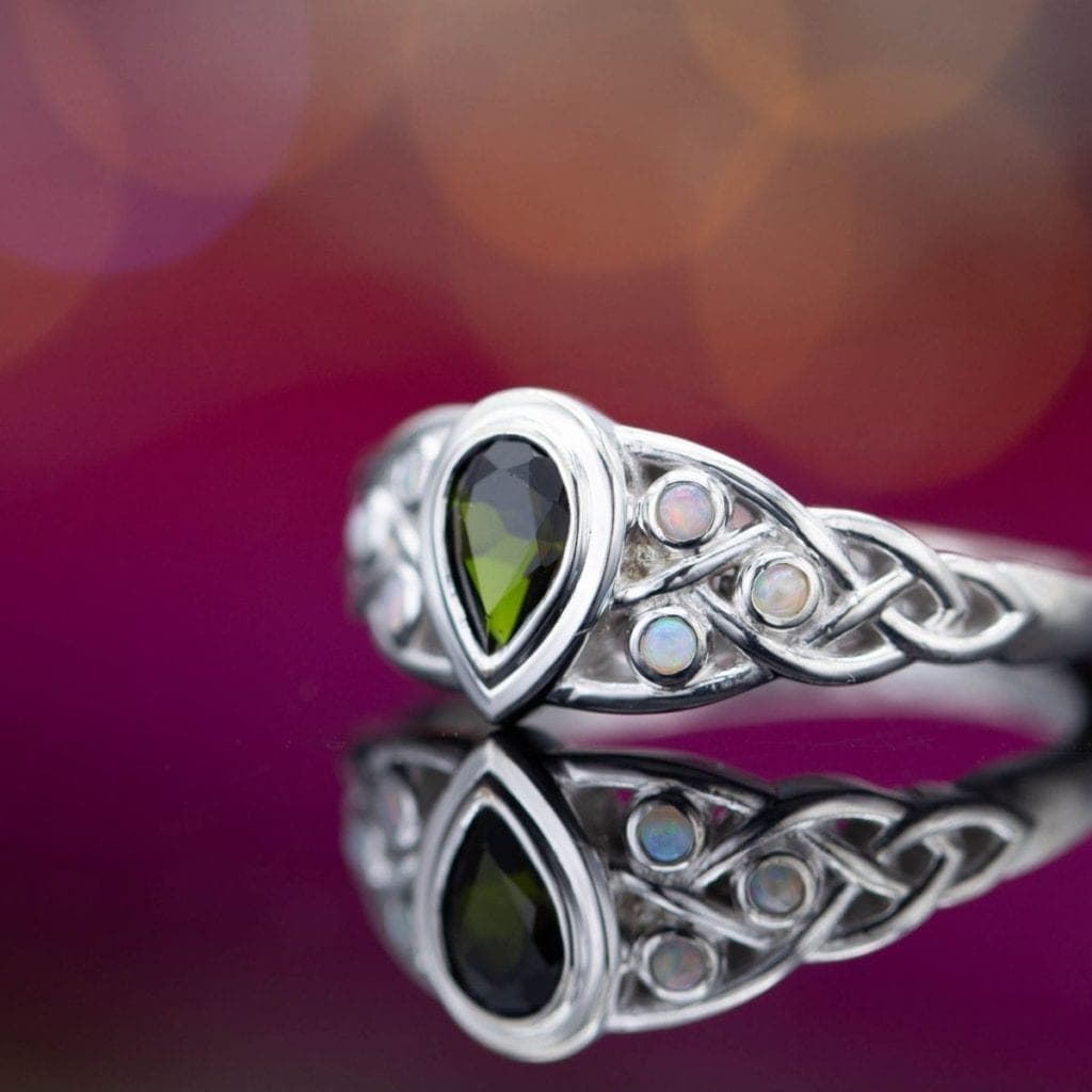 green tourmaline ring with opal accents