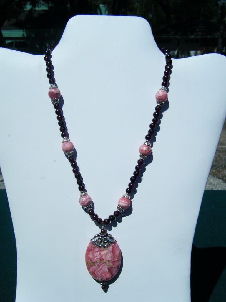 rhodochrosite and garnet necklace