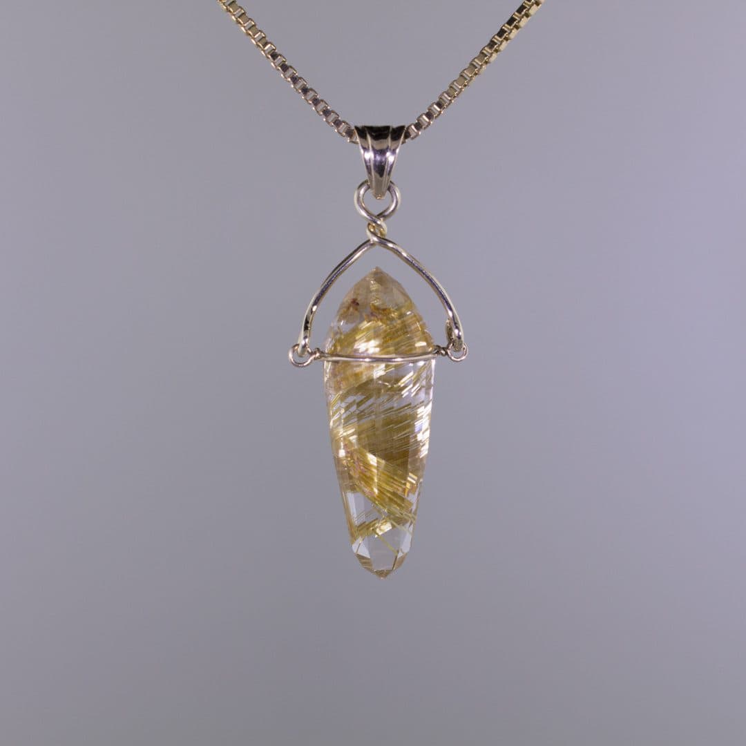 gemstone pendulum - gold rutile pendant