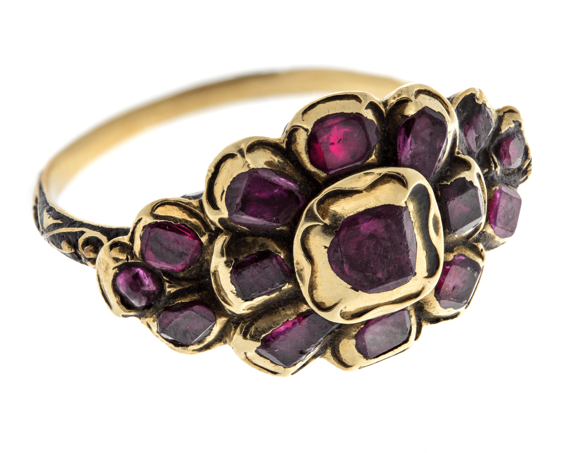 floral motif almandine ring - garnet engagement ring stones