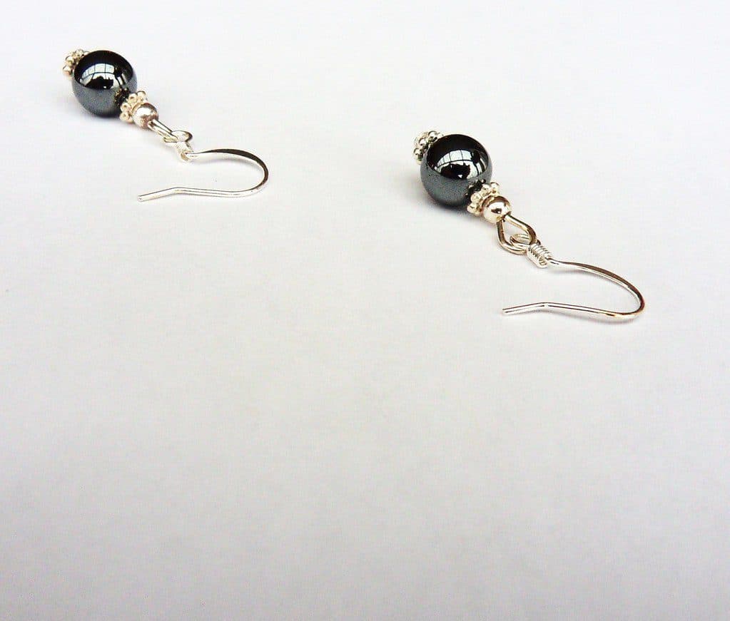 hematite earrings - pearl simulants