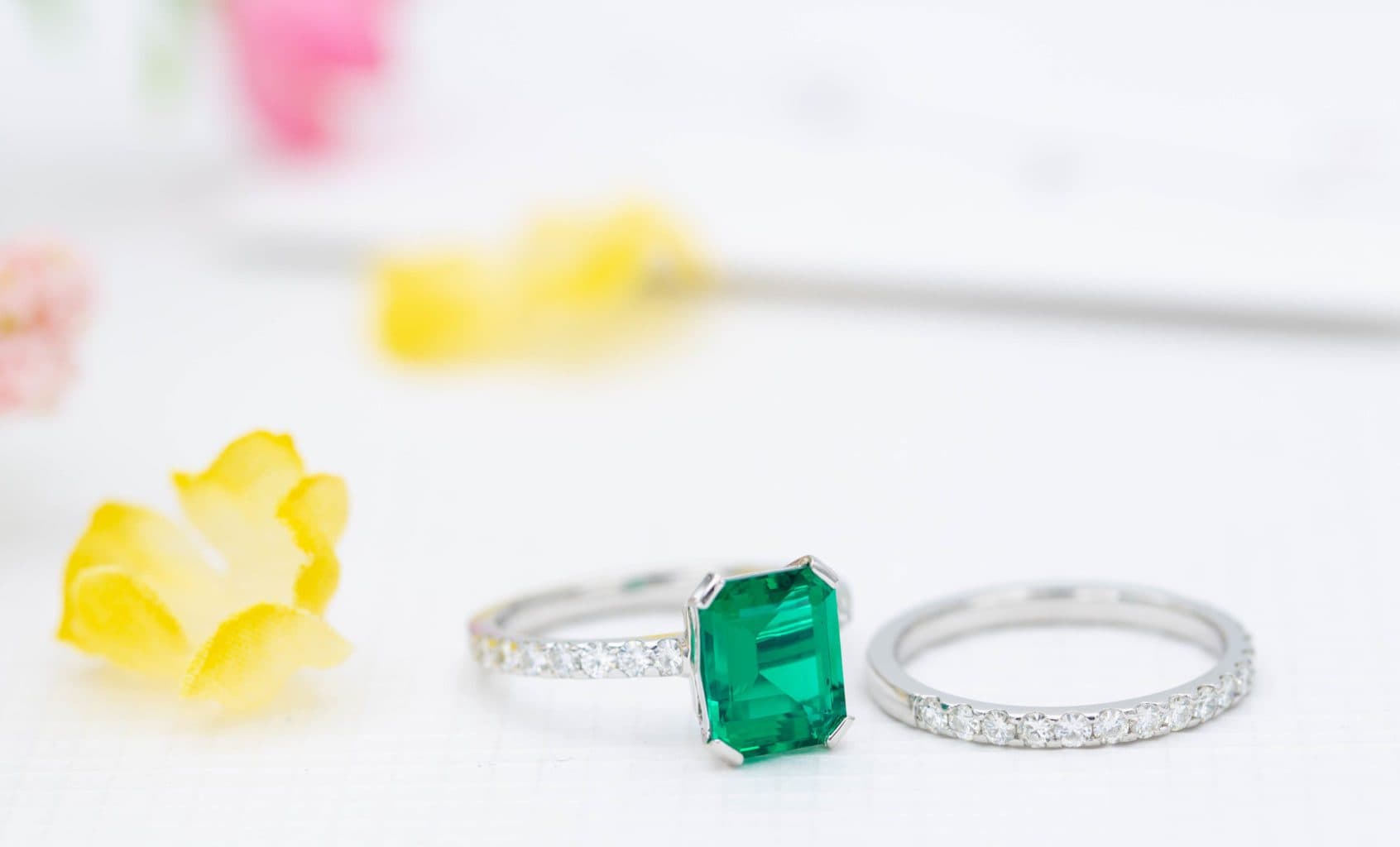 8x10 lab-made emerald engagement ring