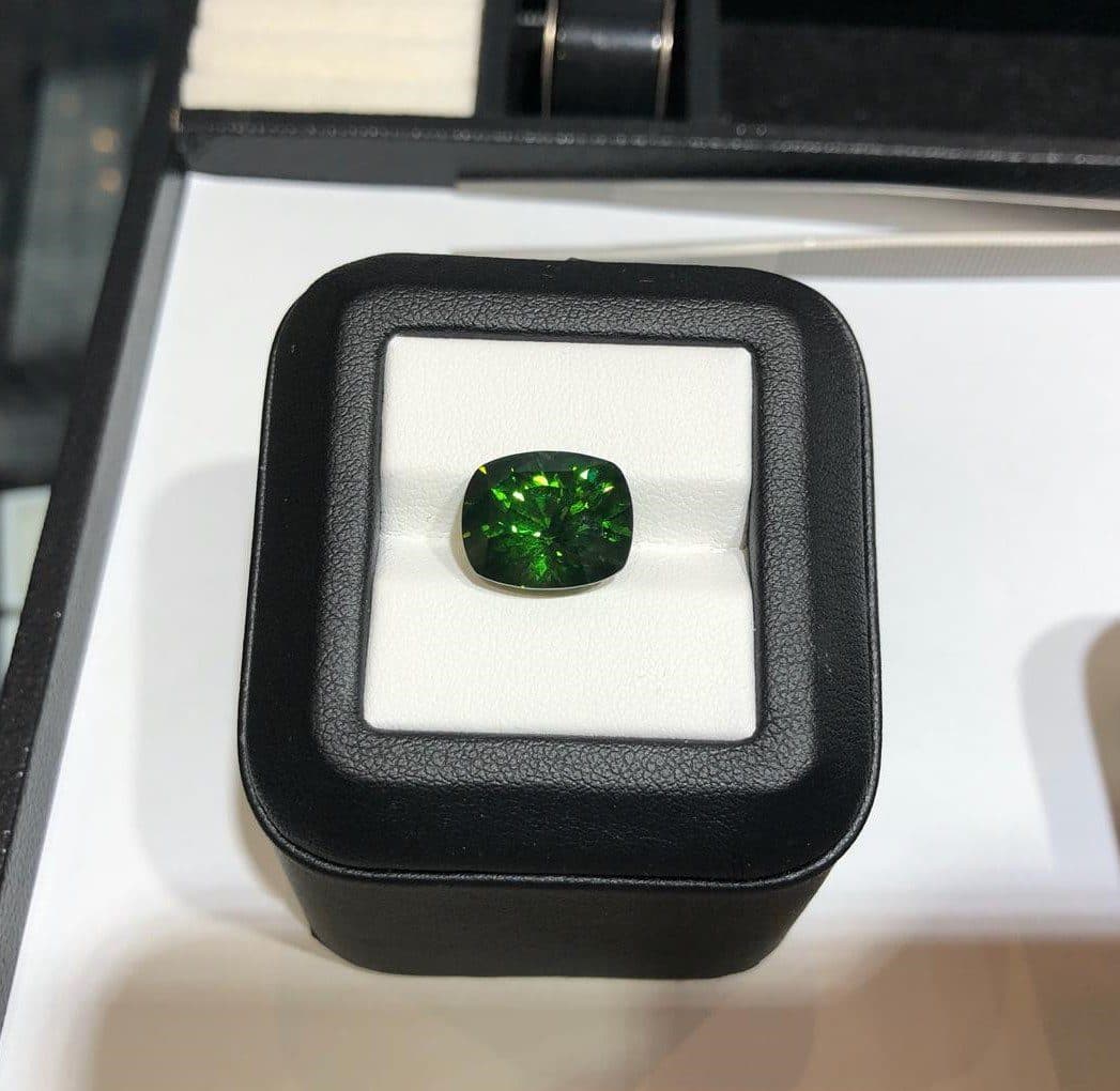 Green Zircon, 10.44 ct Faceted Cushion Cut from Sri Lanka