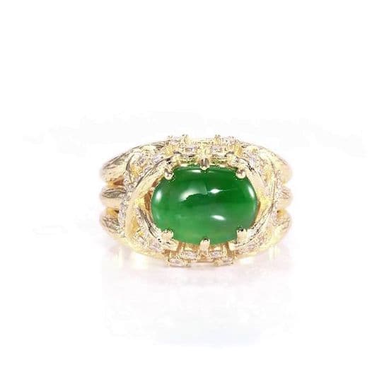 Translucent Green Jade Cabochon in Ring