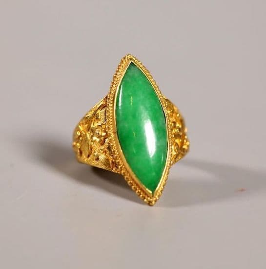 Opaque Green Jade Cabochon in Ring