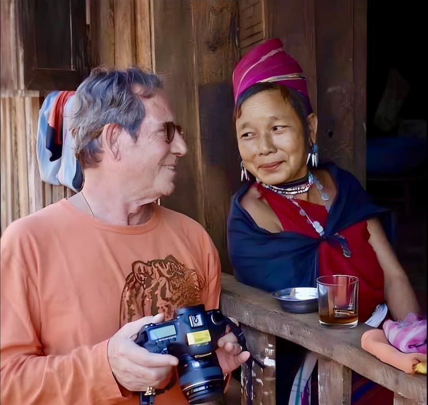 Richard Diran in Myanmar with a woman from the Kayan tribe