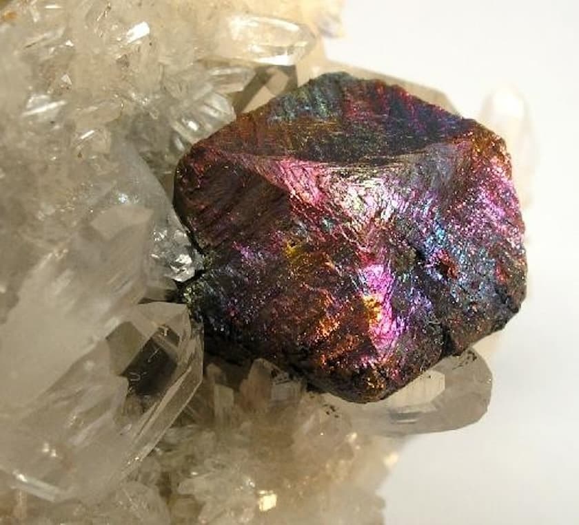 bornite-coated chalcopyrite crystal