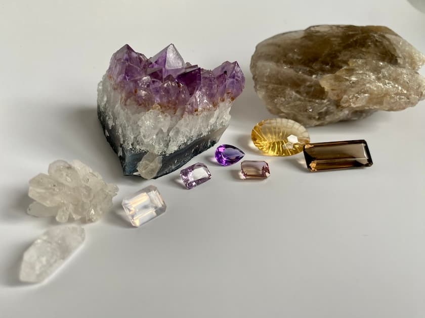 rough and cut quartz