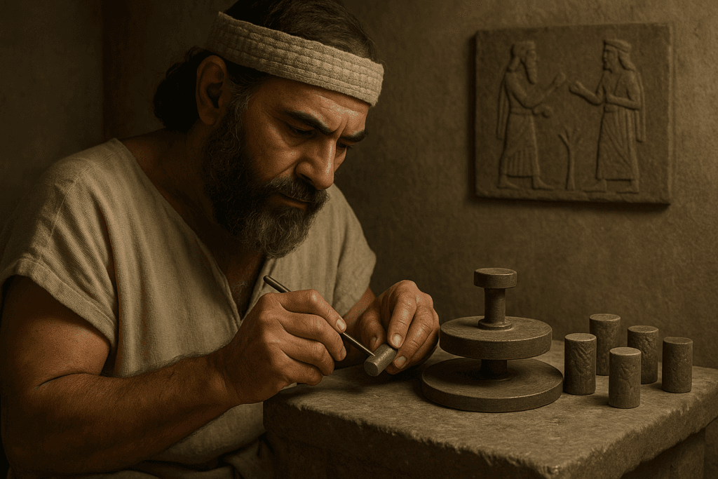 Image of ancient artisan working on stone cutting