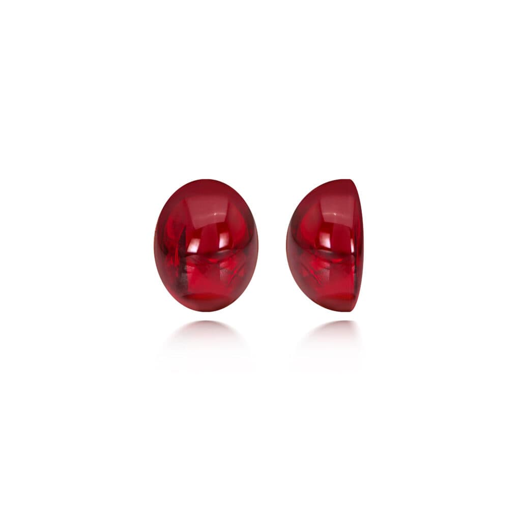 Red ruby oval cabochon, front and side