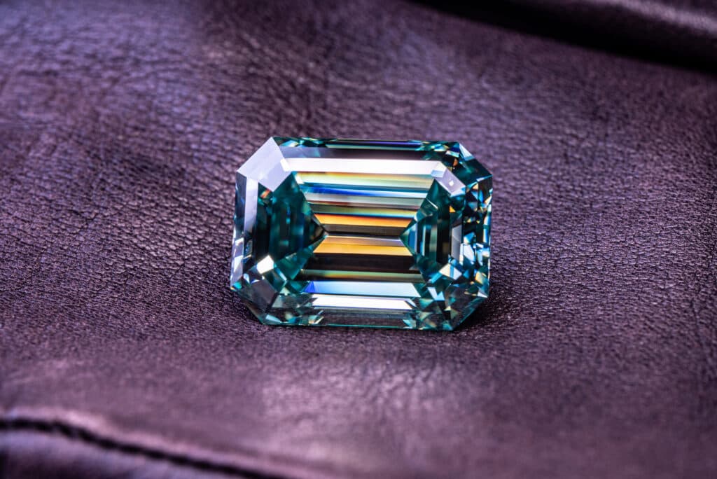 A flawless emerald cut on a blue diamond