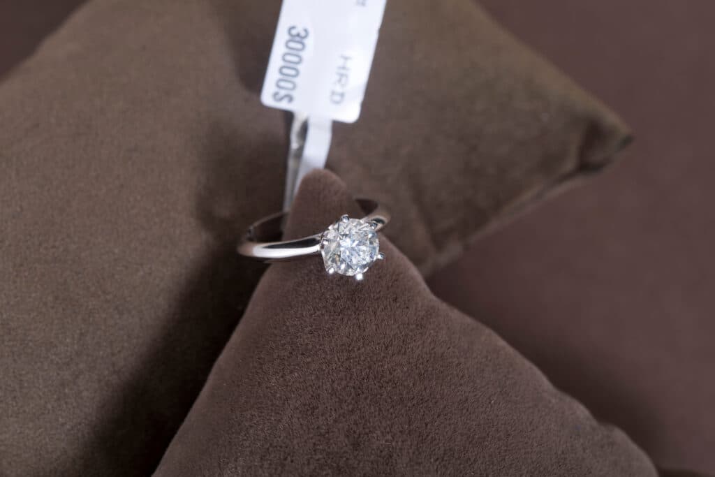 Diamond ring with a price tag