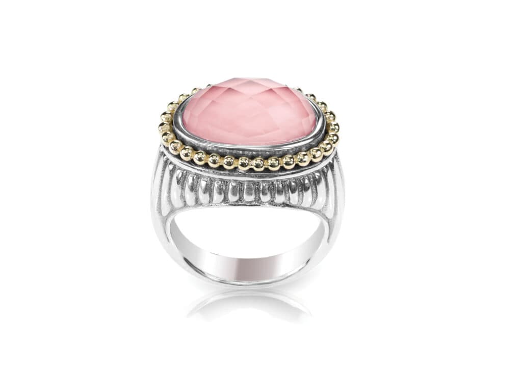 Rose quartz ring in silver and gold
