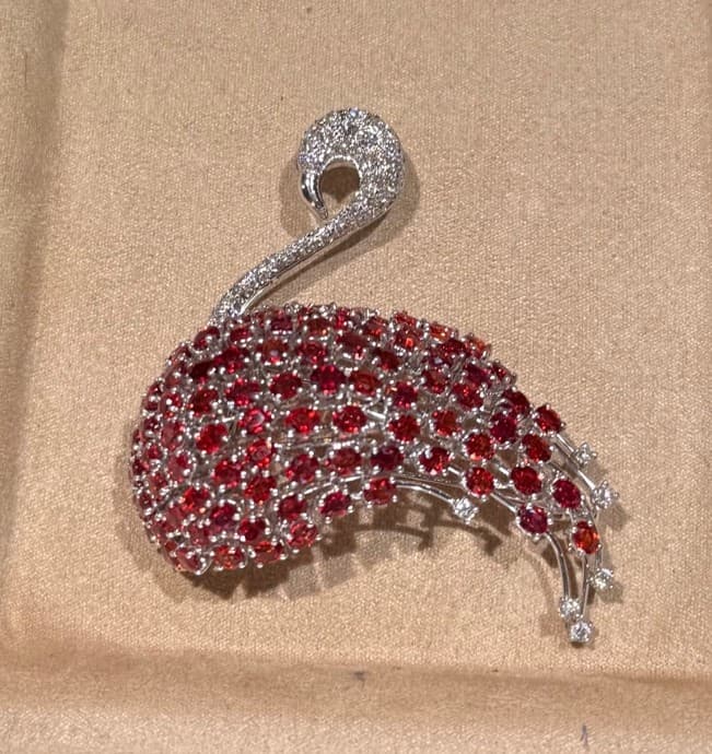 eve li diamond ruby swan brooch
