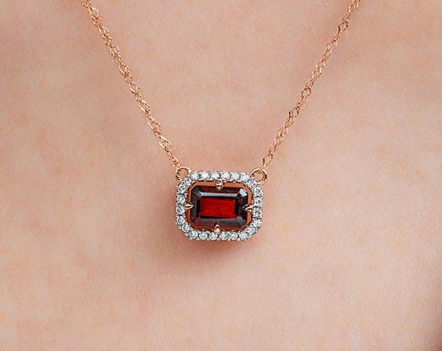 14K Rose Gold Garnet and Diamond Floating Halo Necklace