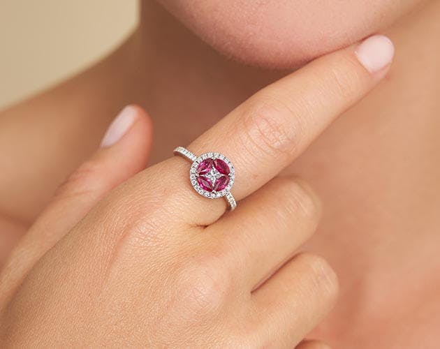 14K White Gold Marquise Ruby and Diamond Ring