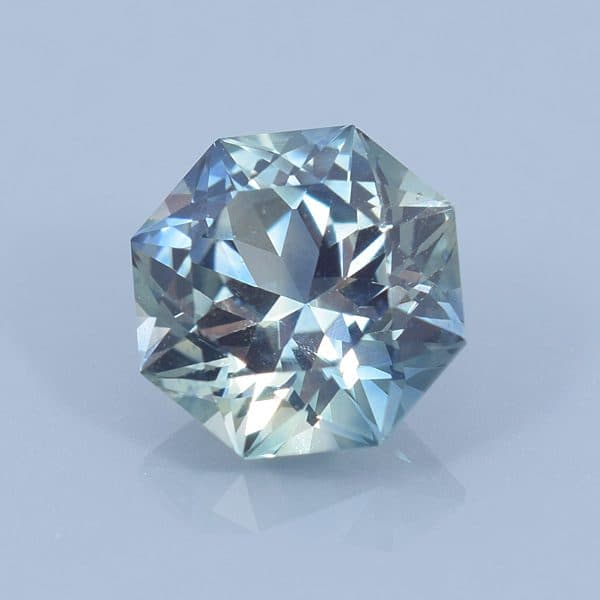 Finished version of Custom Brilliant Octagon Cut Sapphire