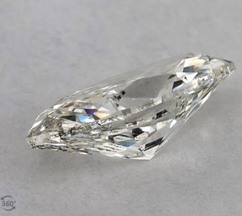 I1 clarity marquise-cut diamond with inclusions near corner