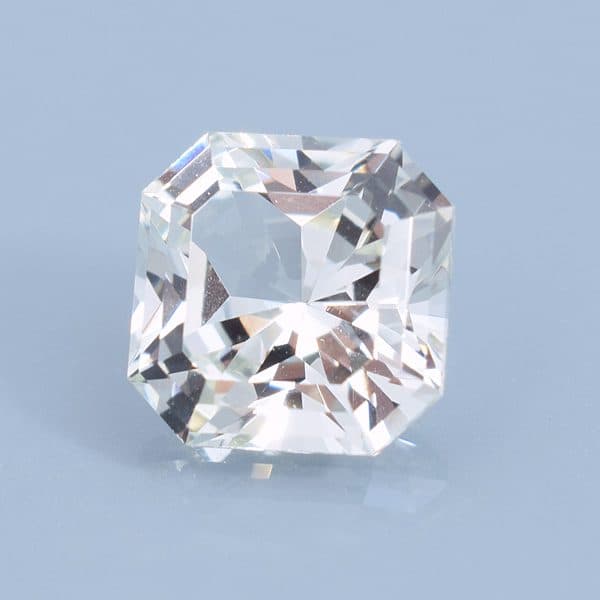 Finished version of Square Barion Cut Grossular "Leuco" Garnet