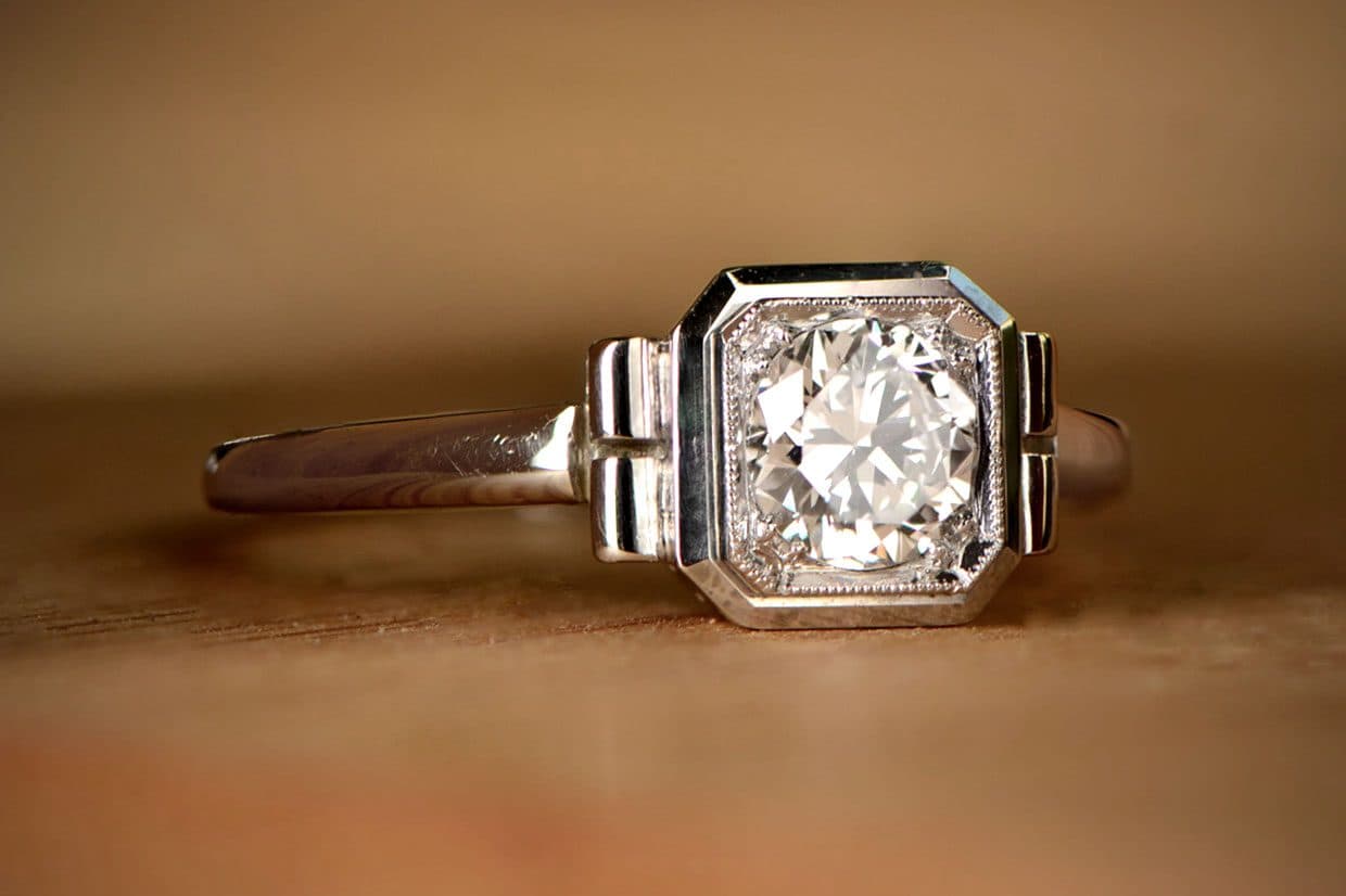 Colorless Diamond, 0.75 ct Faceted Asscher Cut in Ring