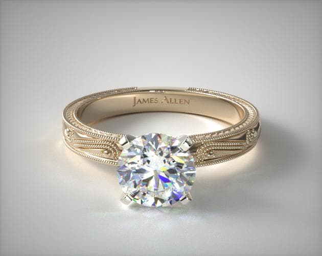 0.91 Carat E-VS2 Very Good Cut Round Diamond Engraved Solitaire Engagement Ring James Allen