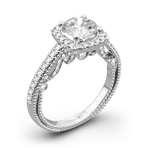 Platinum Verragio INS-7061CU Beaded Halo Diamond Engagement Ring White Flash
