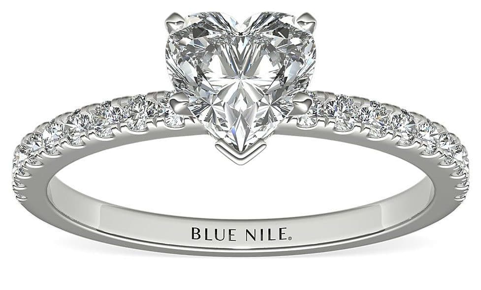 Petite Pavé Diamond Engagement Ring in 18k White Gold Blue Nile