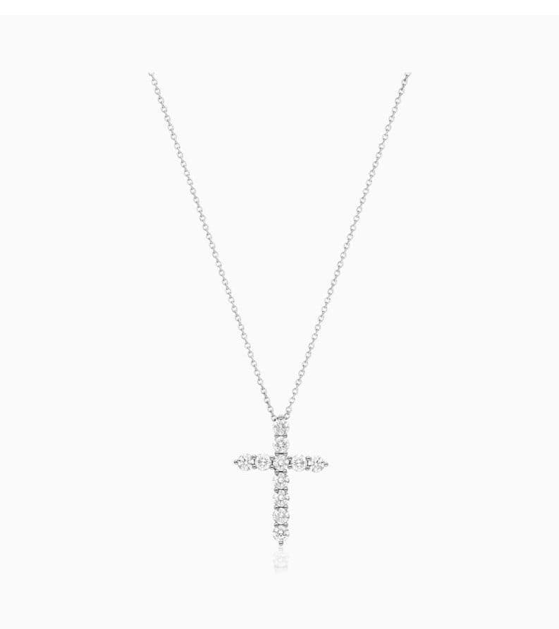 14K White Gold Shared Prong Diamond Cross Necklace James Allen - Diamond Jewelry Valentine's Day