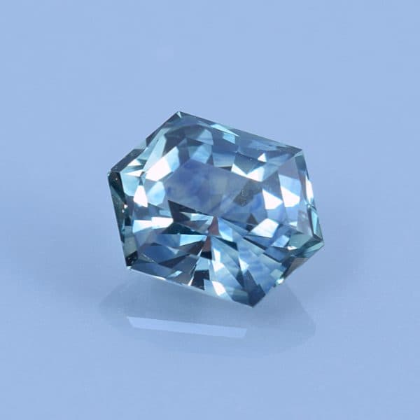 Finished version of Custom Long Hexagon Cut Sapphire