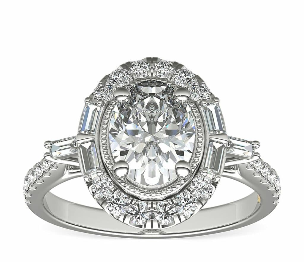 ZAC Zac Posen Oval Vintage Baguette Halo Diamond Engagement Ring Blue Nile