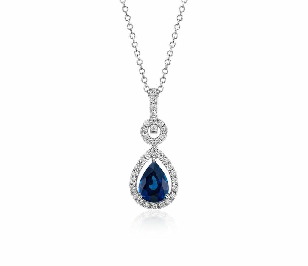 Floating Sapphire and Diamond Pear Pendant in 14k White Gold Blue Nile