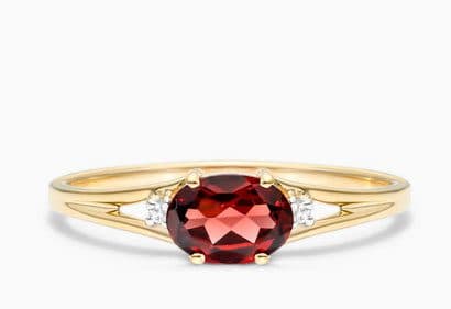 14K Yellow Gold Oval Garnet and Diamond Accent Birthstone Ring James Allen