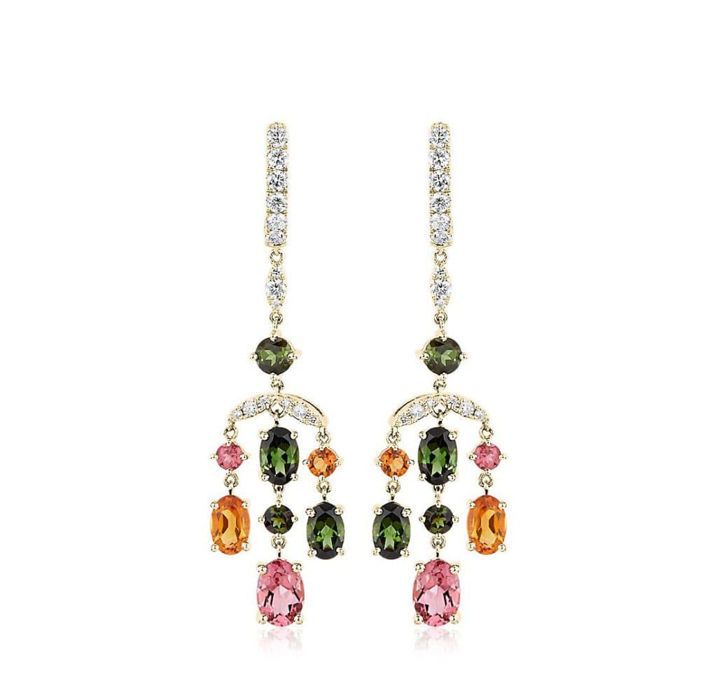Tourmaline and Citrine Diamond Chandelier Earrings Blue NIle