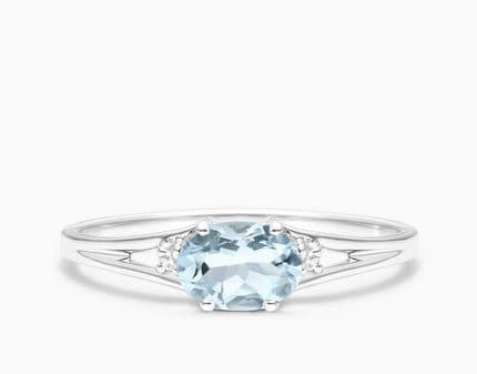 14K White Gold Oval Aquamarine and Diamond Accent Birthstone Ring James Allen