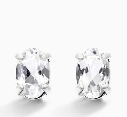 14K White Gold Oval White Topaz Birthstone Earrings James Allen