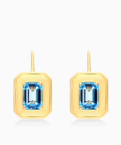 Example of December Birthstones: 18K Yellow Gold Frame Sky Blue Topaz Leverback Earrings James Allen