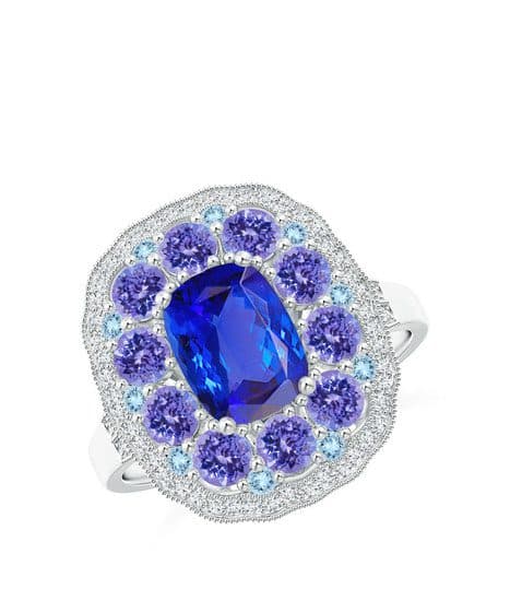 Example of December Birthstones: Cushion Tanzanite Cocktail Ring with Milgrain Detailing Angara