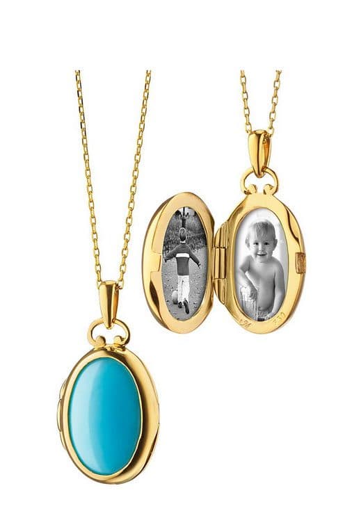Example of December Birthstones: Monica Rich Kosann Petite Turquoise and Mother of Pearl Locket Pendant Blue Nile