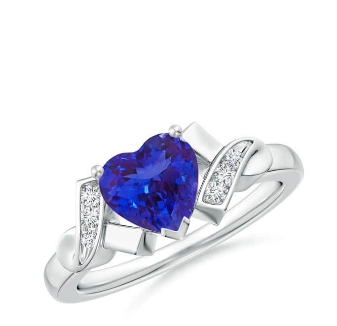 Example of December Birthstones: Solitaire Tanzanite Heart Ring with Diamond Accents Angara
