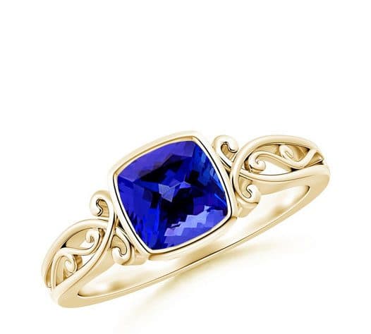 Example of December Birthstones: Vintage Style Cushion Tanzanite Solitaire Ring Angara