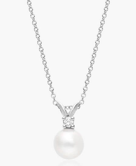14K White Gold Akoya Cultured Pearl and Diamond Necklace James Allen