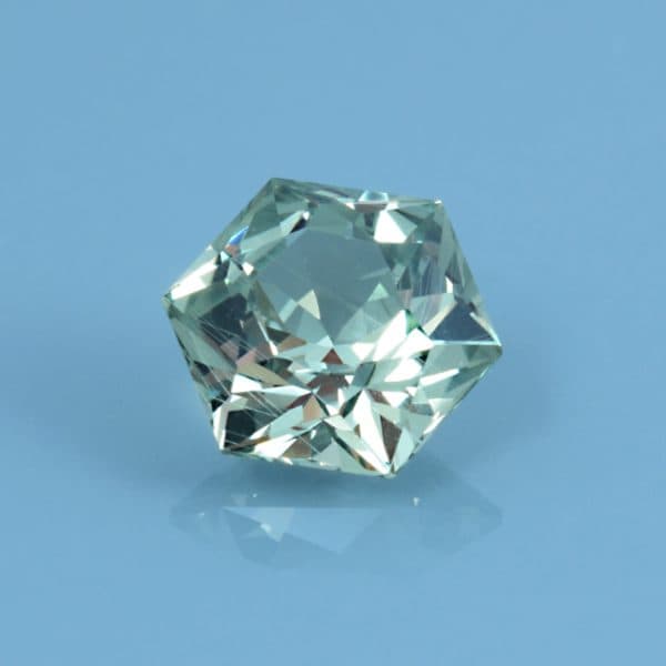 Finished version of Custom Hexagon Cut Sapphire