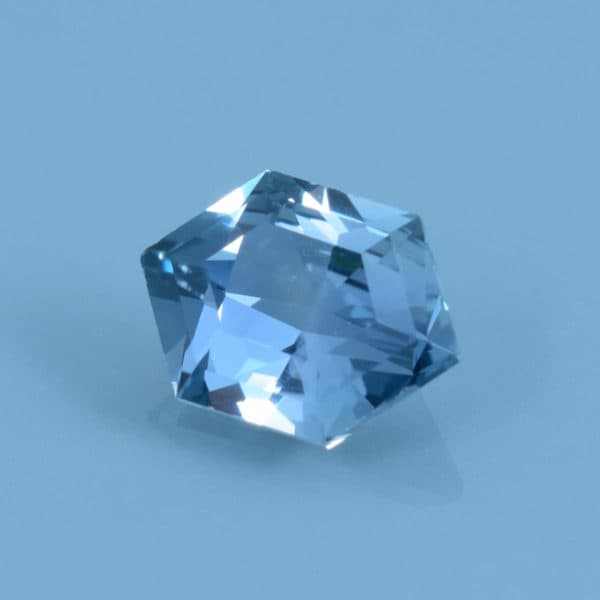 Finished version of Custom Hexagon Cut Sapphire